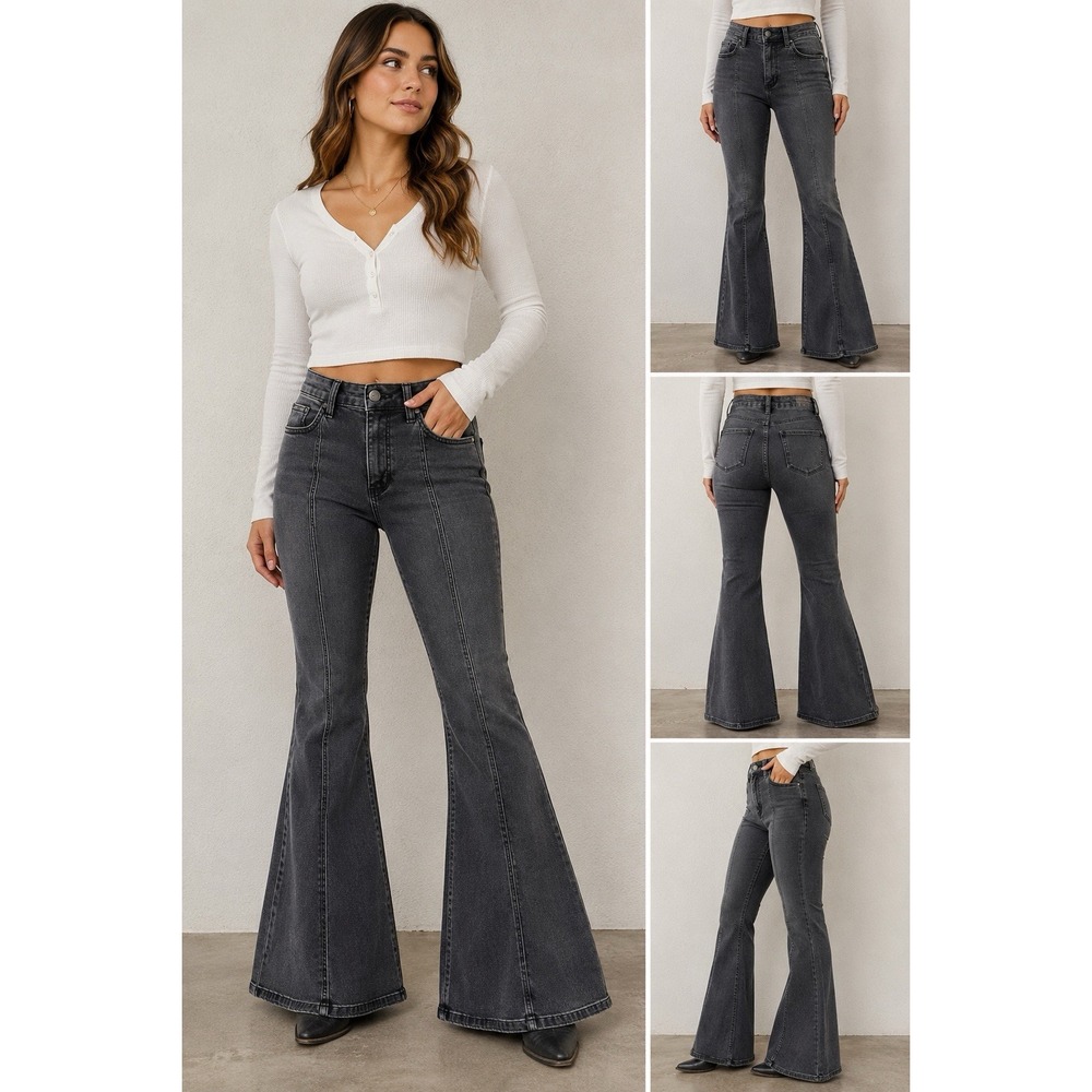 Ban Jara Womens 5/26 Black Flare Bell Bottom Jeans High Rise Y2K Stretch